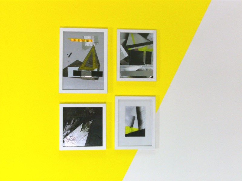 Sandra Poppe - Collagen: Gelbe Pyramide/ Synthetische Farbe/ Suprematistische Formen/ Farbige Gruppe// Lack/ Folien/ Photopapier/ 2010